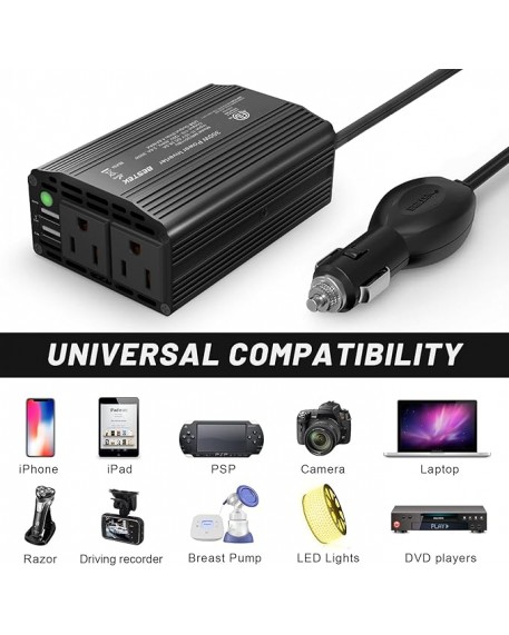 BESTEK 300W Power Inverter DC 12V to 110V AC with 4.2A Dual USB Ports and 2 AC Outlets Adapter (Black)